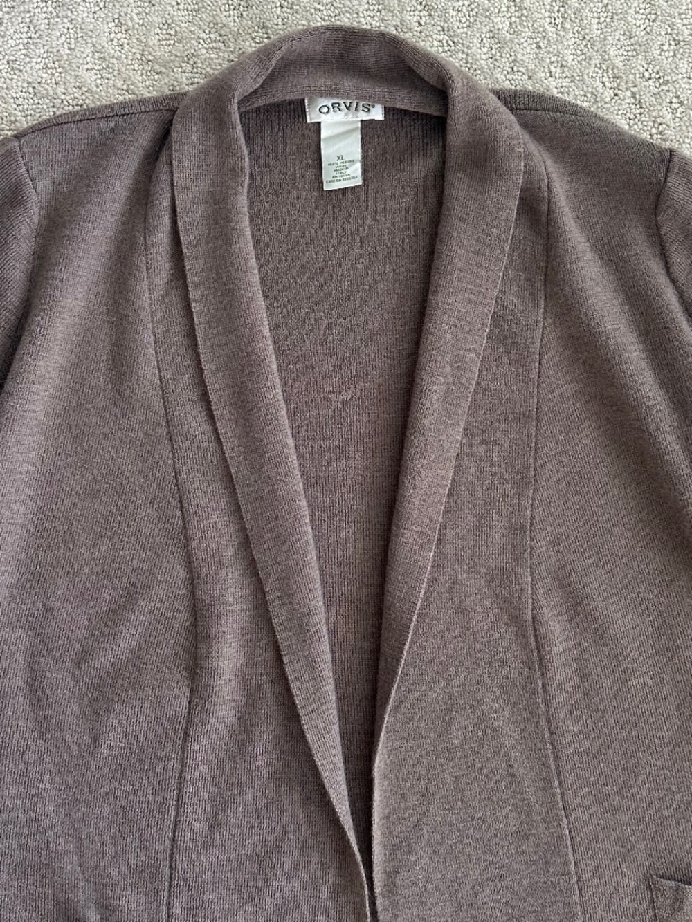ORVIS Women's Open-Front Merino Wool Cardigan Sweater Taupe XL Soft Comfy Casual - Picture 2 of 10